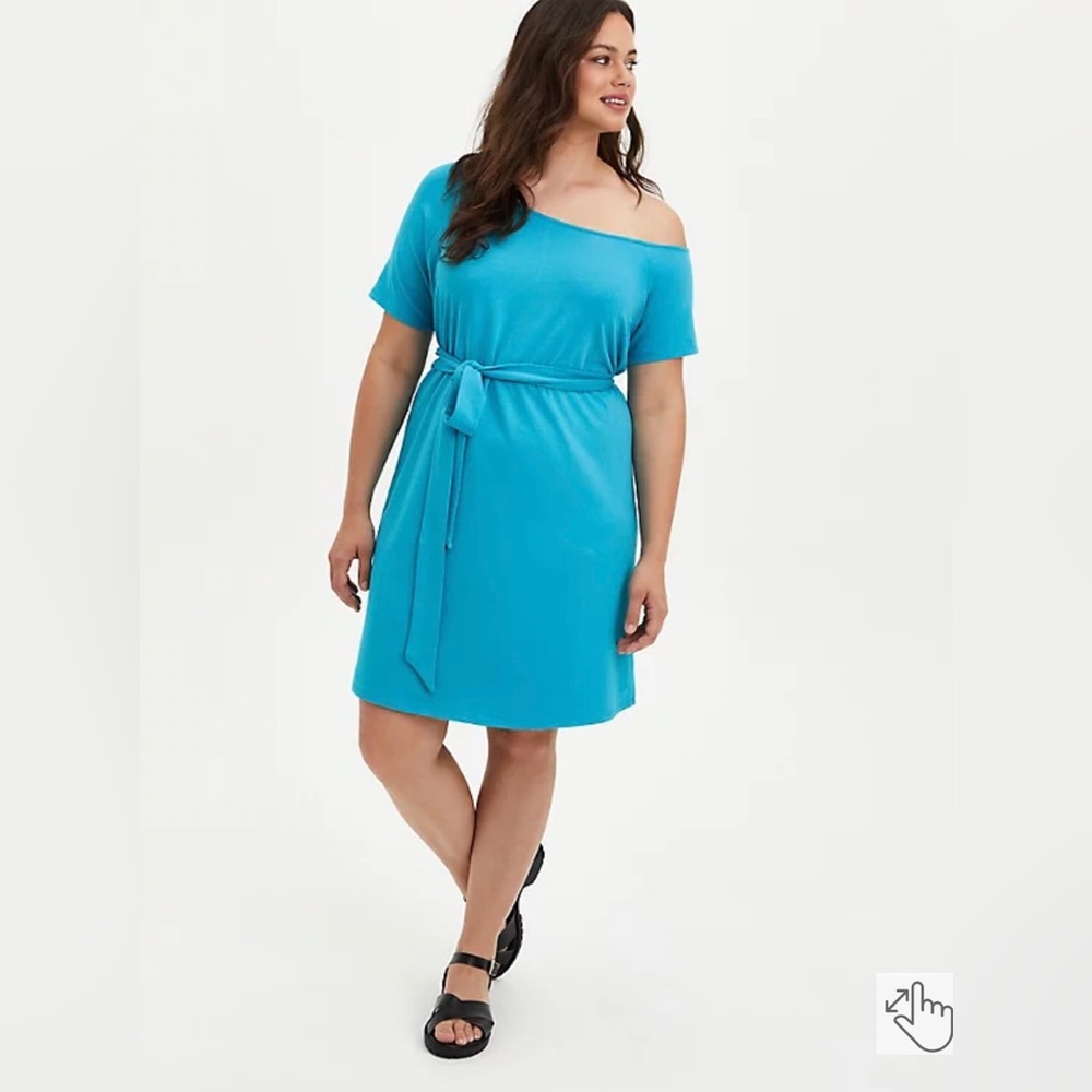 Torrid Blue Mini French Terry Off-Shoulder Tee Shirt Dress Women’s Size 3X